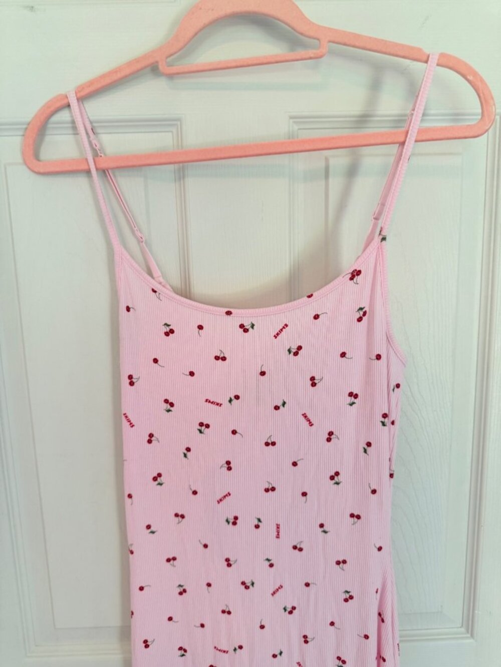 Skims Pink Maxi Length Cherry Print Ribbed Body Con Dress XL - Picture 2 of 6